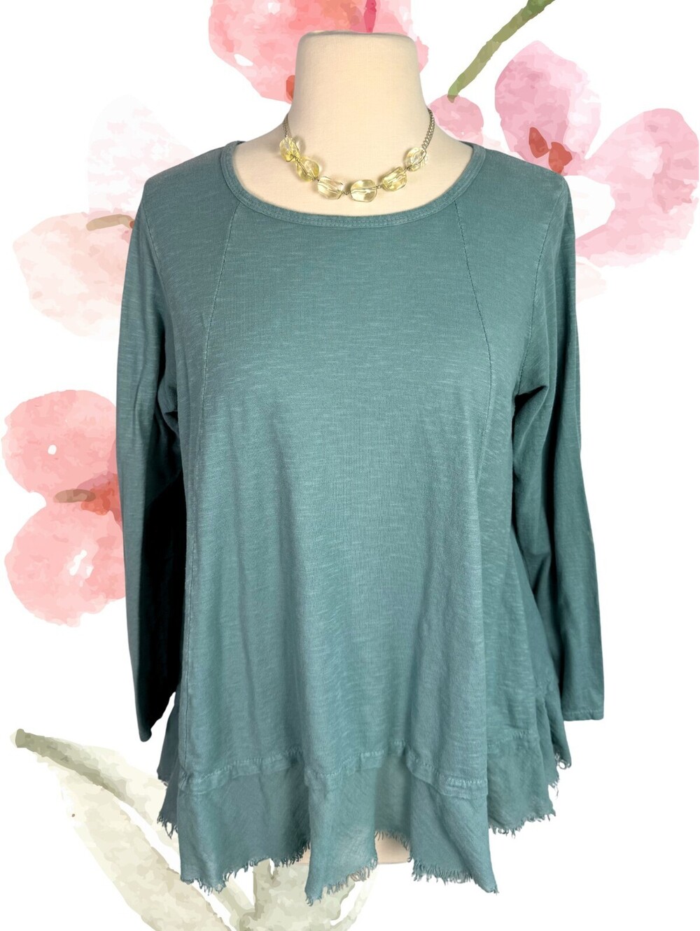 Made in Italy Sage Green Lagenlook Cotton Tunic Top Raw Hem One Size